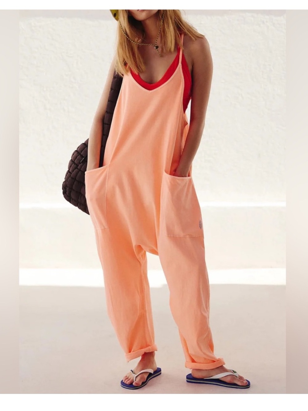 Free People Peach Pocket Tank Jumpsuit
